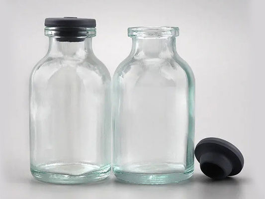 Bouteille en verre moulé transparente USP type II de 10 ml avec bouchon en caoutchouc